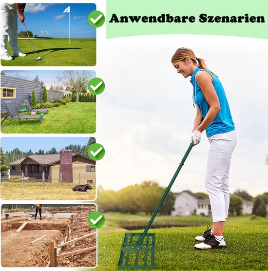 Gazonhark - Nivelleerhark Tuinhark - Gazon Egaliseren - Verstelbare Lengte - 25 x 50 cm - Groen van Merkloos	 — afbeelding 5