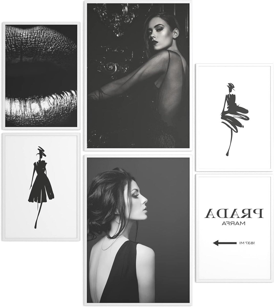 Mood Poster Set - Wanddecoratie Set - Woonkamer Inrichten - Coordinated Motifs - 2x A3 4x A4 - Zwart Wit