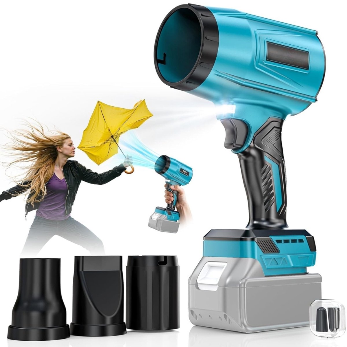 Turbo accublazer voor Makita 18V accu's, borstelloze motor met 80.000 tpm, luchtsnelheid van 60 m/s en luchtdruk van 850 g, draagbare bladblazer voor het verwijderen van bladeren, stof en sneeuw.