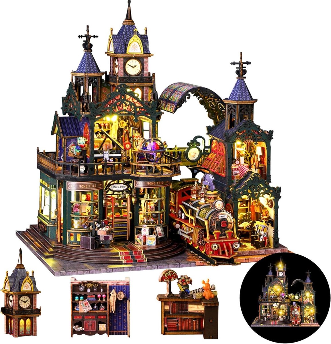Miniatuur Huiskit - Doe-het-zelf Poppenhuis - Hobby Knutselen - Voorgesneden Houten Stukken - 27.5 x 22.5 x 29.2 cm - Meerkleurig