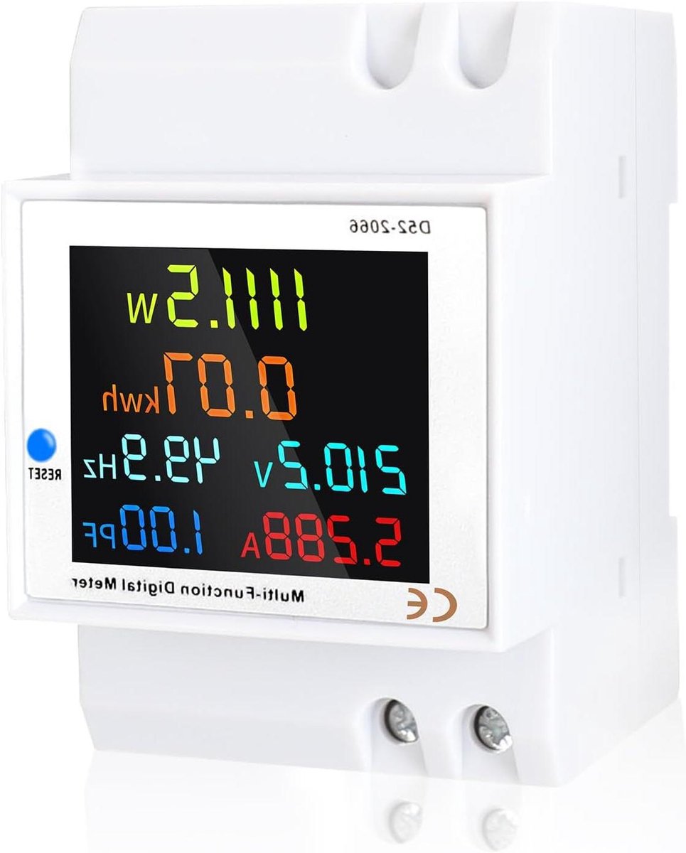 Eenfasige stroommeter - Stroomverbruik meter - Energieverbruik meten - Compact design - 6.4 x 8 x 5.3 cm - Wit