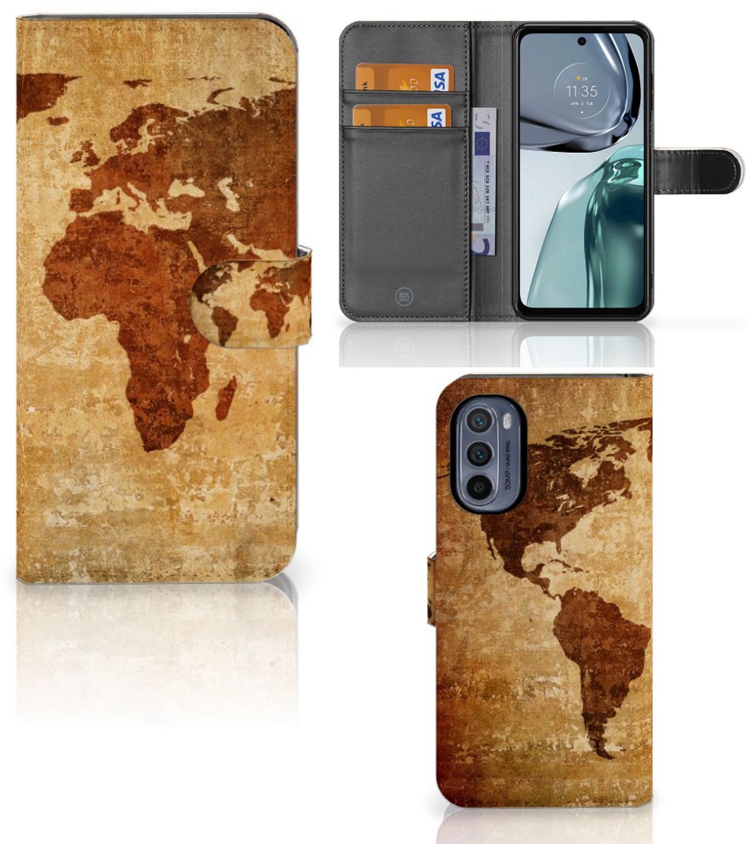 Motorola Moto G62 5G Flip Cover Wereldkaart