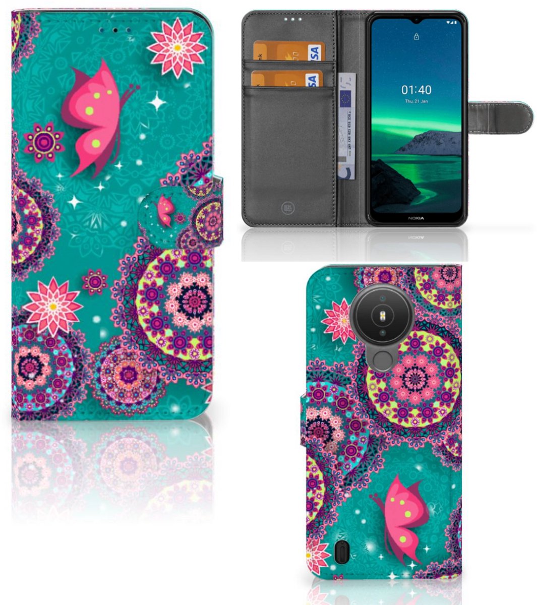 Nokia 1.4 Hoesje Cirkels en Vlinders