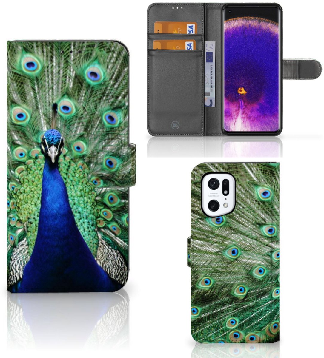 OPPO Find X5 Pro Telefoonhoesje met Pasjes Pauw