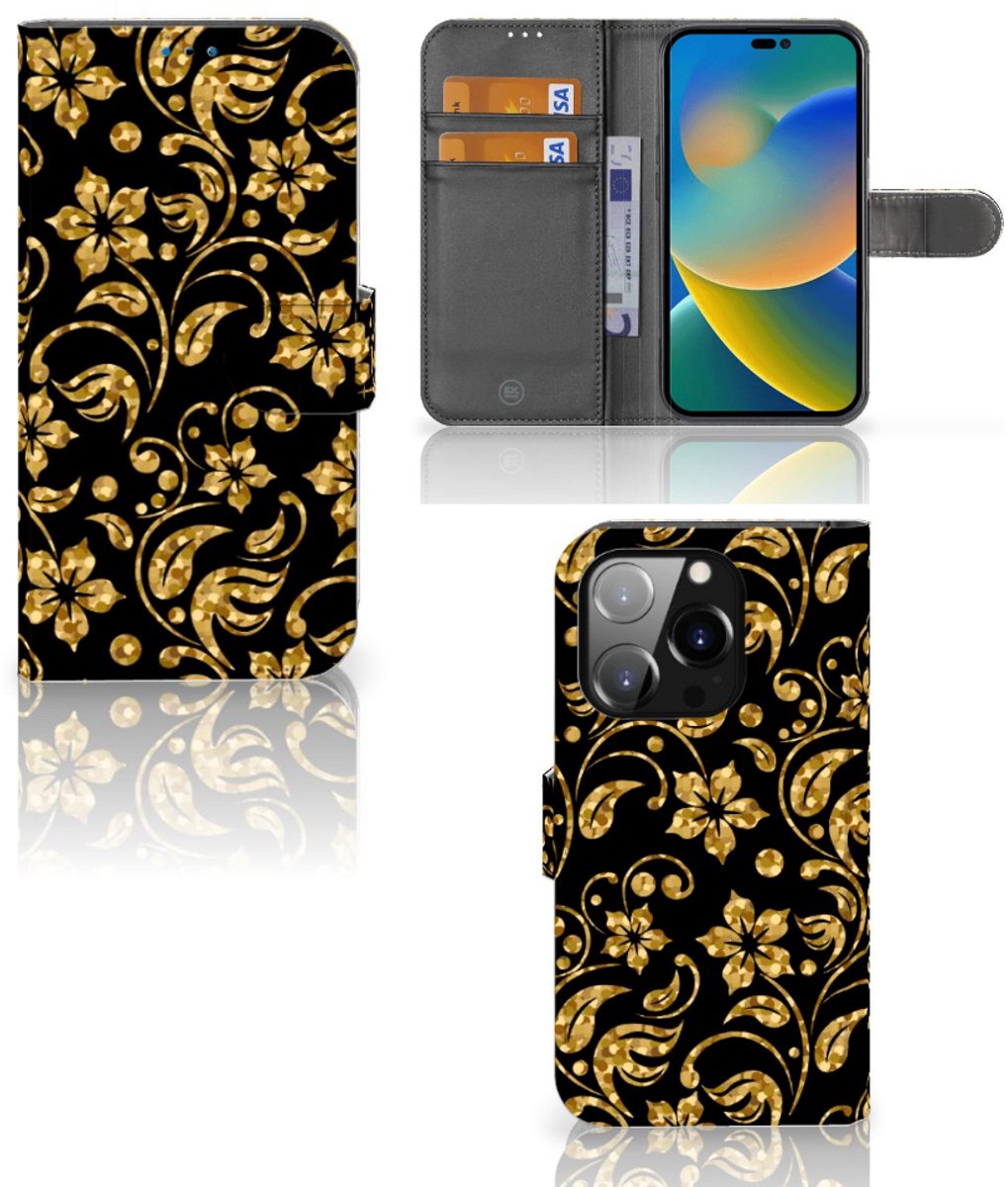 iPhone 14 Pro Hoesje Gouden Bloemen