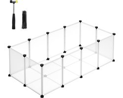 Modulaire dierenren van Kunststof – Transparant Dierenverblijf voor Cavia’s, Hamsters & Kleine Huisdieren – 125 x 63 x 42 cm – Grijs