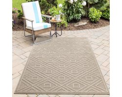 HomebyHome In& Outdoor tapijt, weerbestendig, beige, 240 x 340 cm, wasbaar, keukenloper, plat weefsel, sisal-look, Scandinavisch design, camping, terras, balkon, outdoortapijt voor tuin