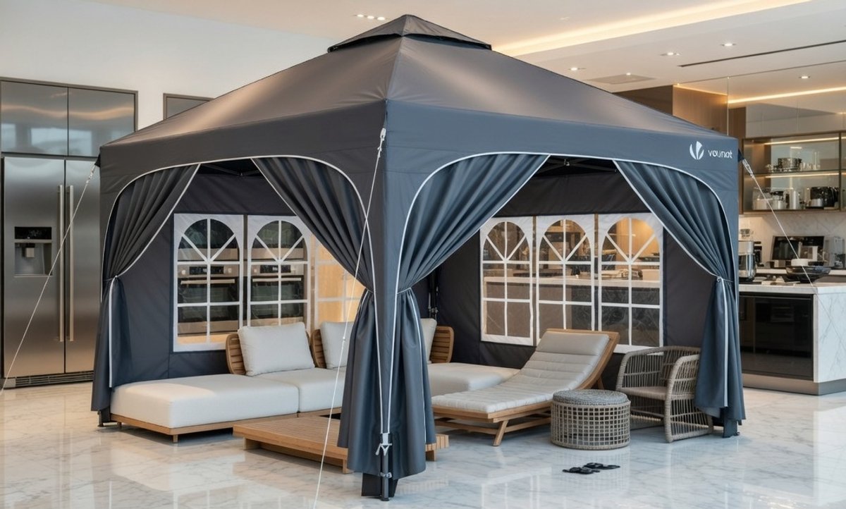 Premium Opvouwbare Tuinpaviljoen 3x6 m – Waterdicht & UV-Bescherming – Inclusief 6 Afneembare Zijwanden, 6 Zandzakken, Stabiel Stalen Frame – Ideaal voor Camping, Festival, Bruiloft & Tuinfeest – Grijs MedahomeStore