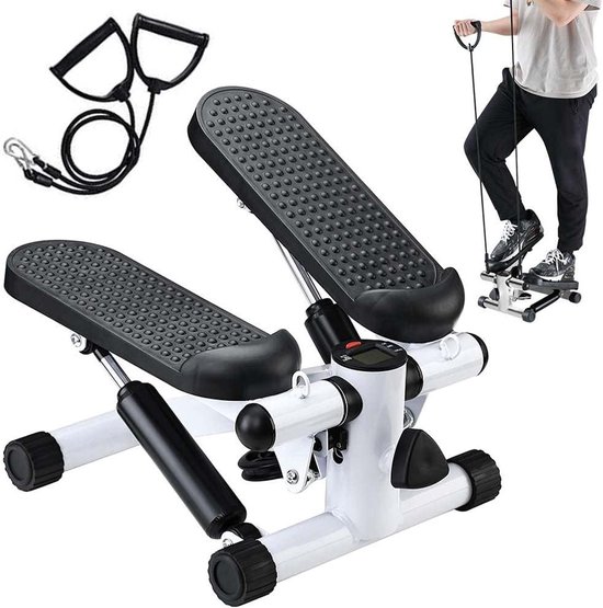Stepper met Halters - Cardio Fitnessapparaat - Thuis Trainen - Inclusief Elastische Halters - 38 x 30 x 18 cm