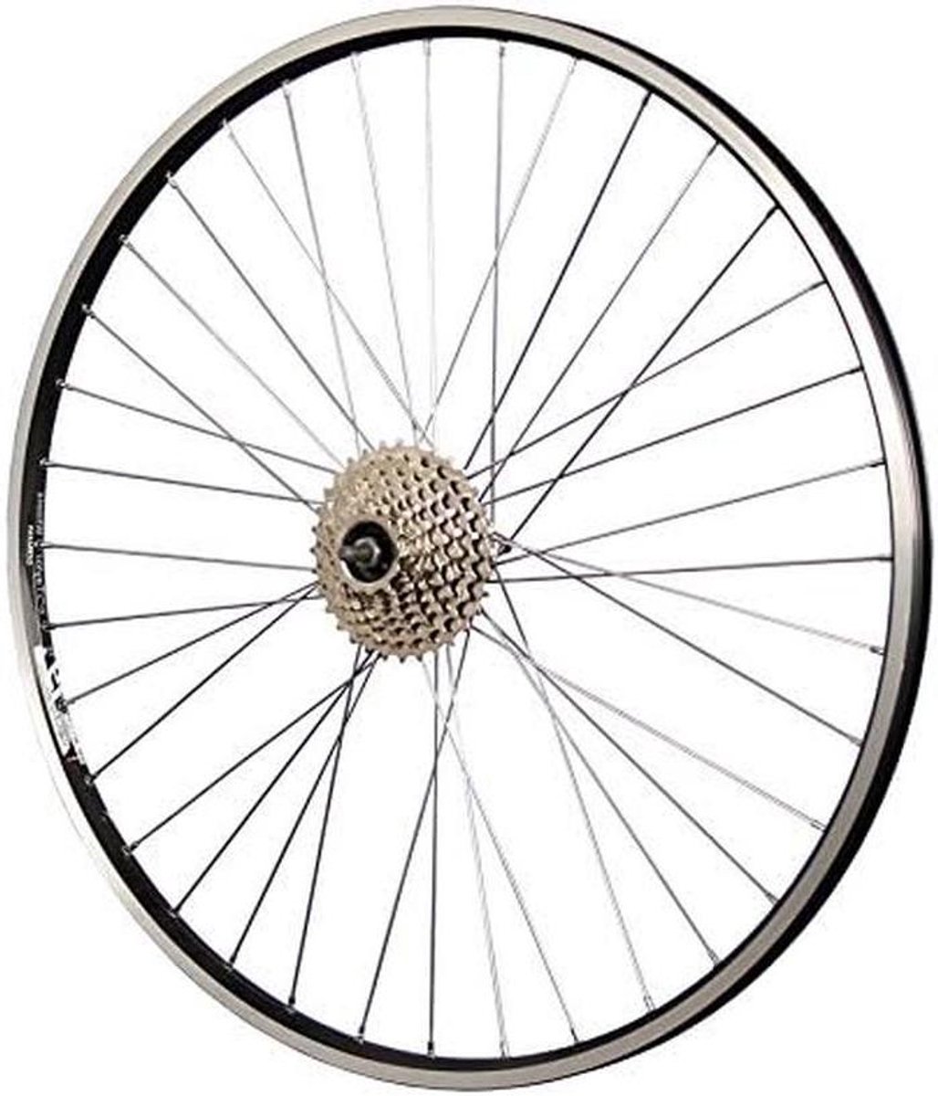 Achterwiel 28 inch - Fietswiel Schroefkrans - Fietsreparatie Stadsfiets - Holle Velg Aluminium - 8-voudige Schroefkrans - Zwart