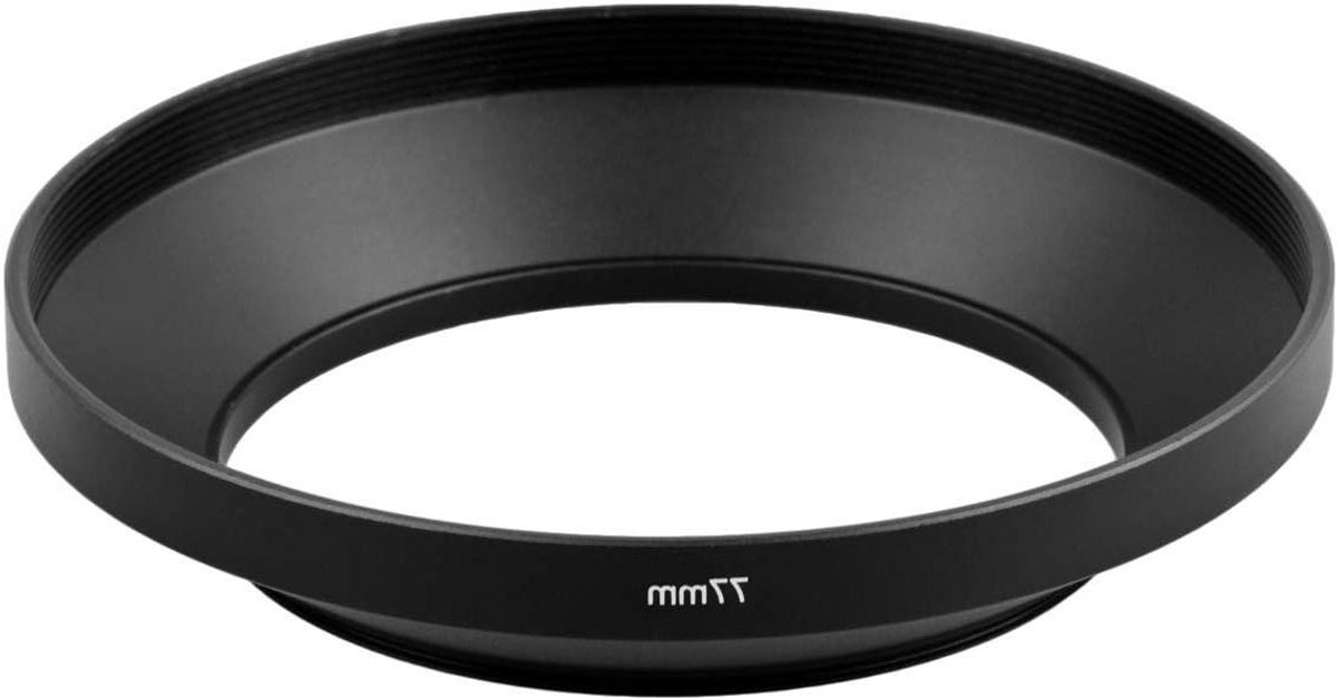 Tegenlichtkap Lens - Zonnekap Groothoek - Strooilicht Voorkomen - Aluminium Constructie - 77 mm Schroefdraad - Zwart