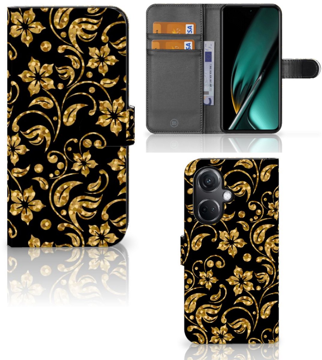 OnePlus Nord CE 3 Hoesje Gouden Bloemen
