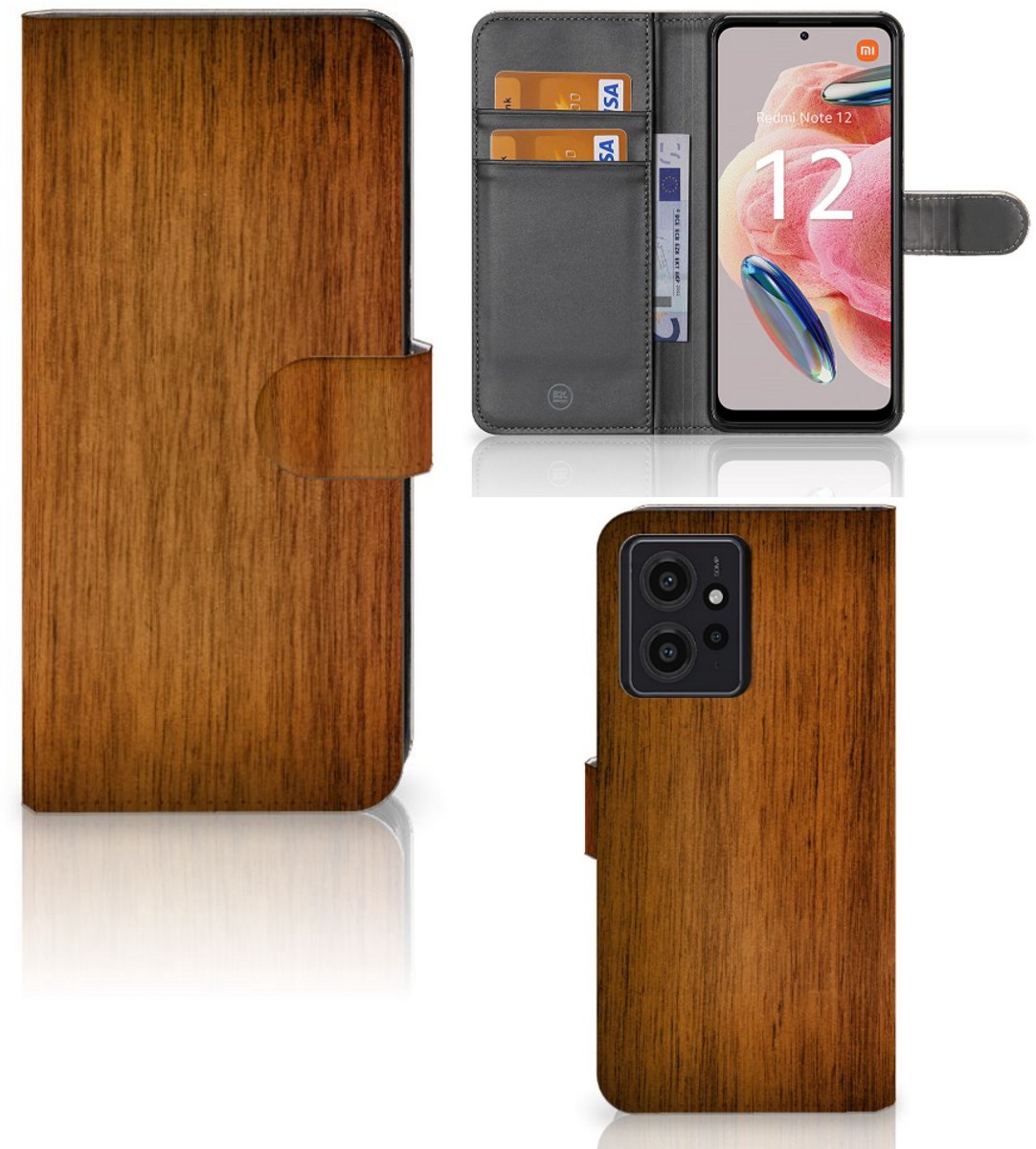 Xiaomi Redmi Note 12 4G Book Style Case Donker Hout
