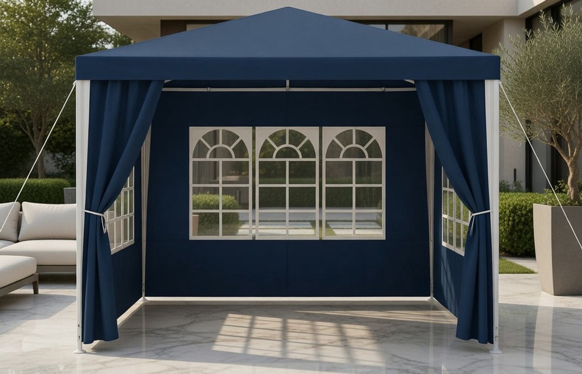 Premium Tuinpaviljoen 3x3 m Blauw – Waterdichte Partytent met Zijwanden, UV-Bescherming, Campingtent, Feesttent en Buitentent voor Tuinfeesten, Festivals en Bijeenkomsten – Medahomestore