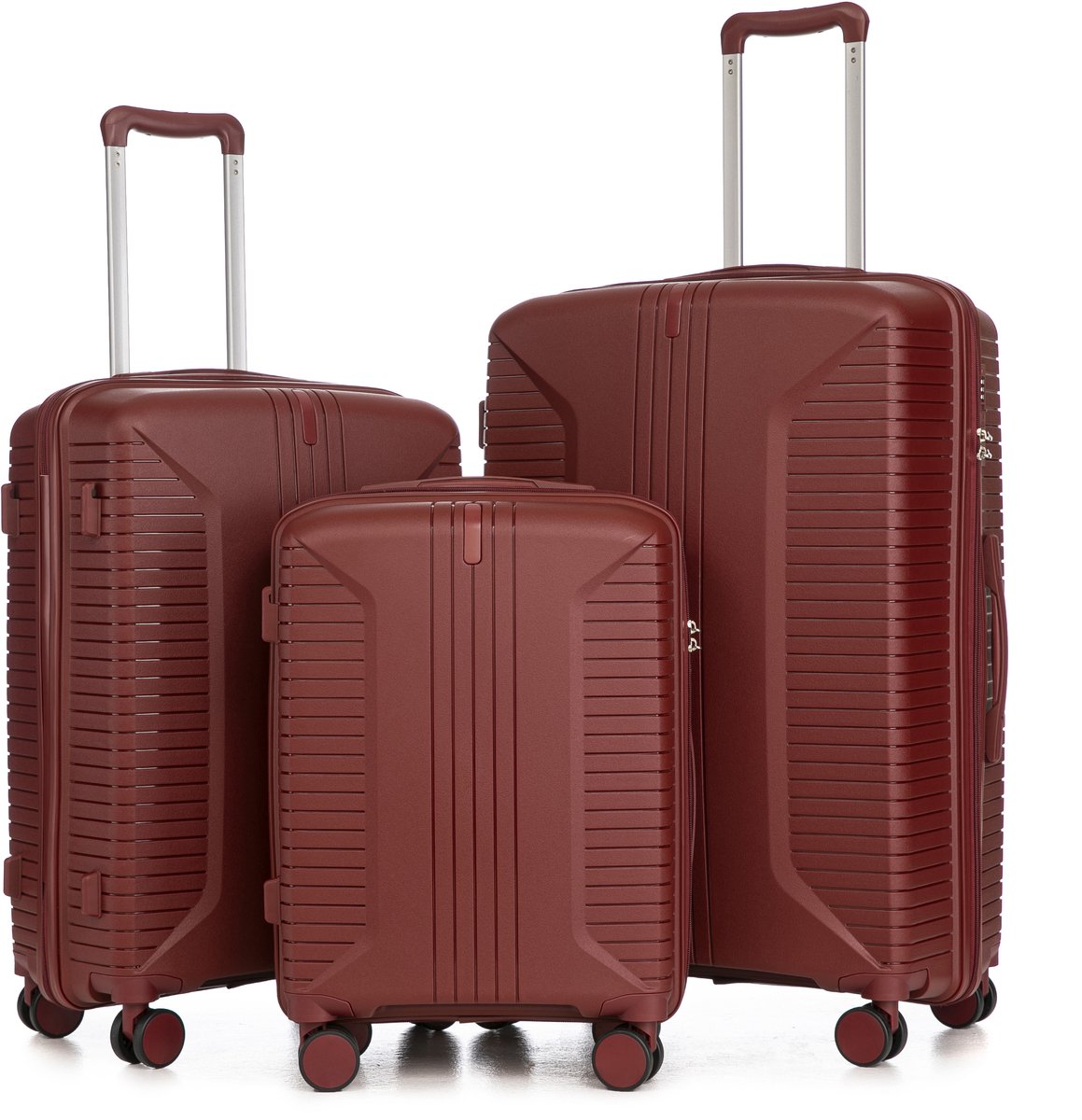 3-delige Kofferset –PP – 20 inch / 24 inch / 28 inch – Cijferslot – 360° Geruisloze Wielen – Lichtgewicht & Stevig – Modern Design - rood