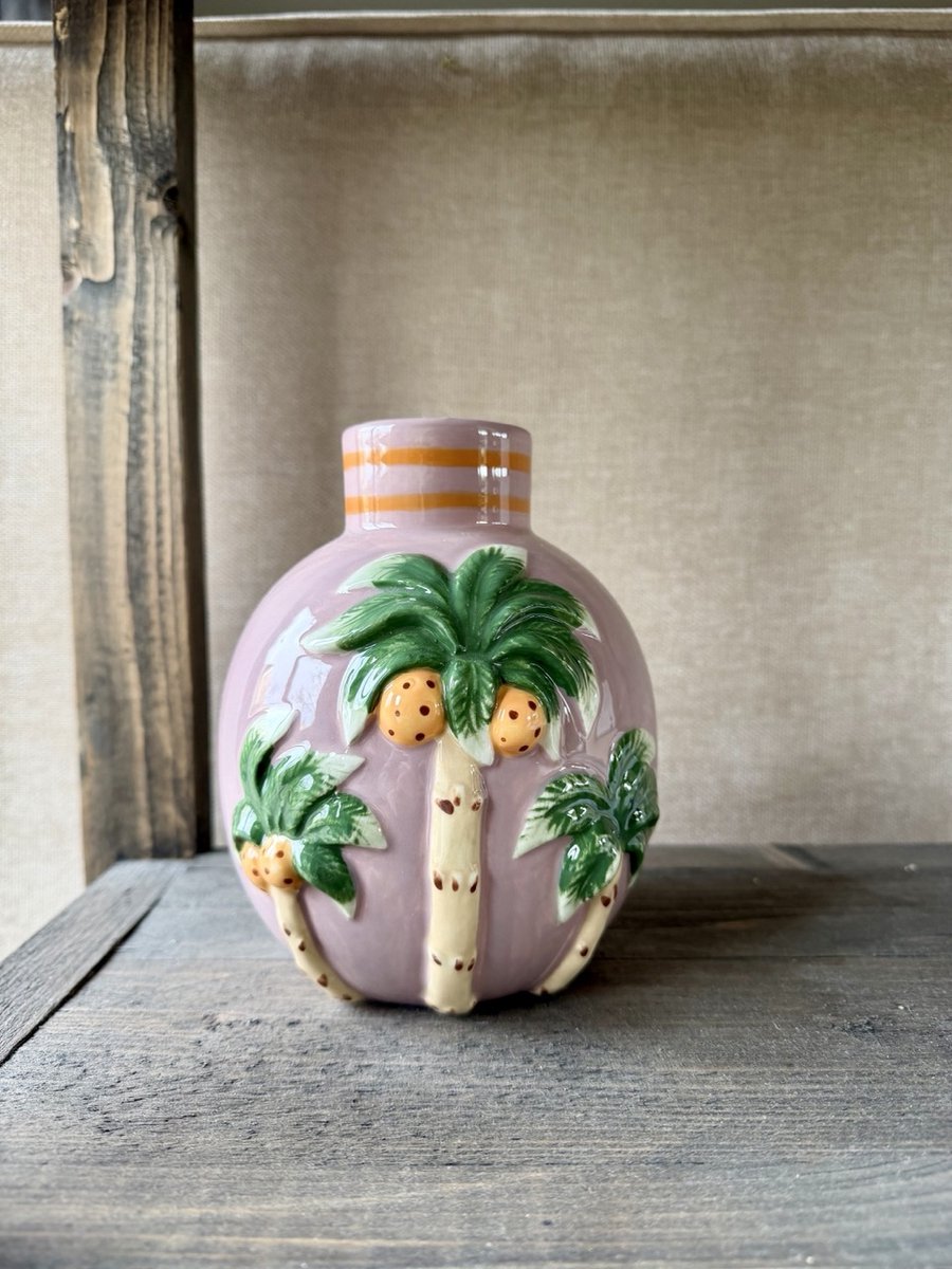 Vase Palm Tree Dolomite Pink 14x13x16cm