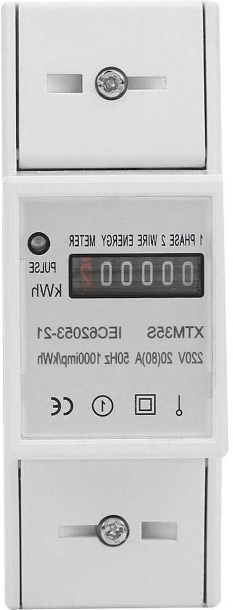 Digitale Stroommeter - Energiekosten Meter KWh - Energieverbruik Meten - 1-Fase 2 Draad - 35 mm DIN Rail - Wit