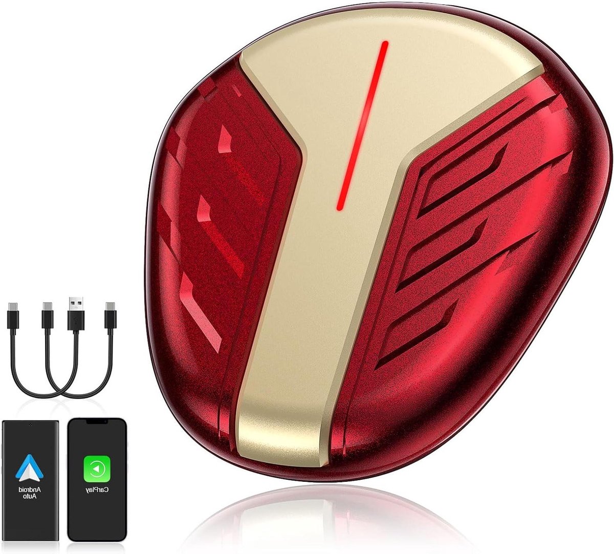 Draadloze CarPlay Adapter - Auto Android Dongle - Bedrade naar draadloos - Ingebouwde 5G chip - Compact lichtgewicht - Rood