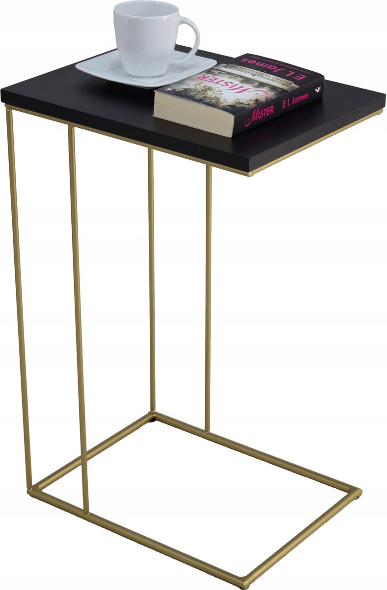 FutuStal Serie - Gouden Bijzettafel - Zwart MiniPearl Blad - Metalen Frame