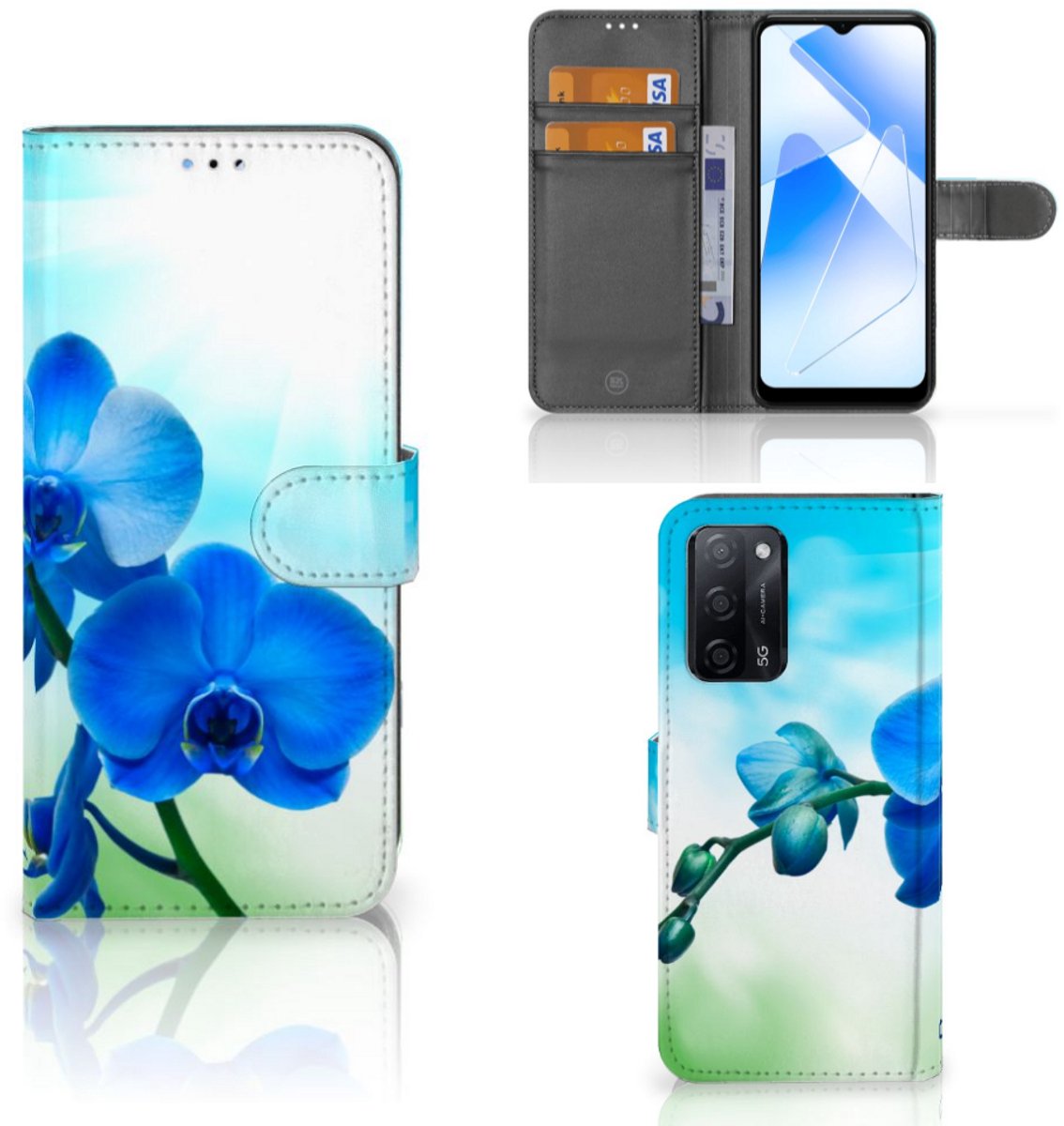 OPPO A16/A16s/A54s Hoesje Orchidee Blauw - Cadeau voor je Moeder