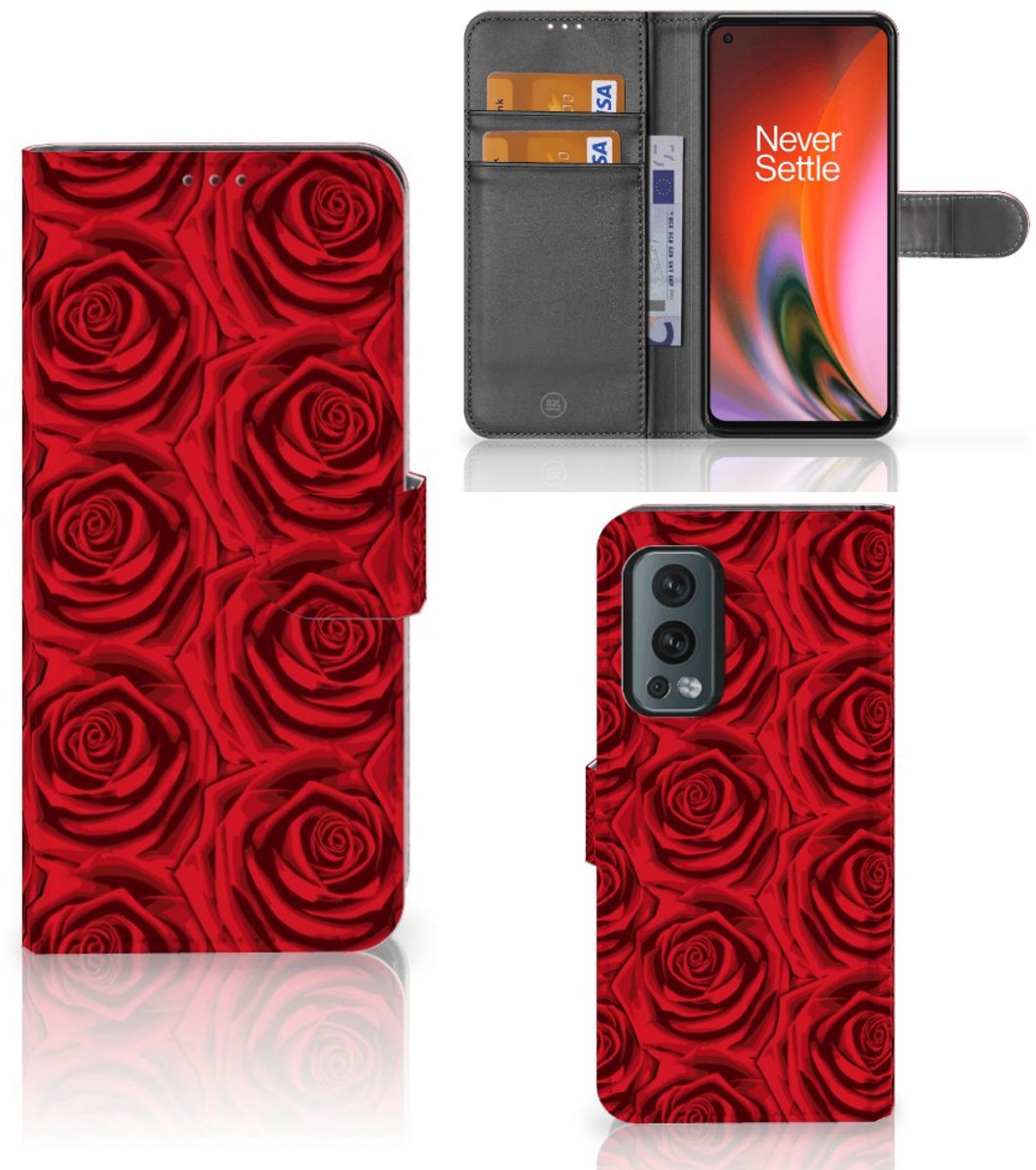 Book Case voor OnePlus Nord 2 5G Hoesje Red Roses