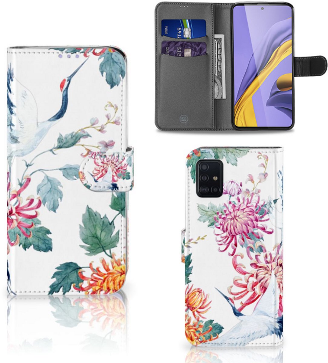 Samsung Galaxy A51 Telefoonhoesje met Pasjes Bird Flowers