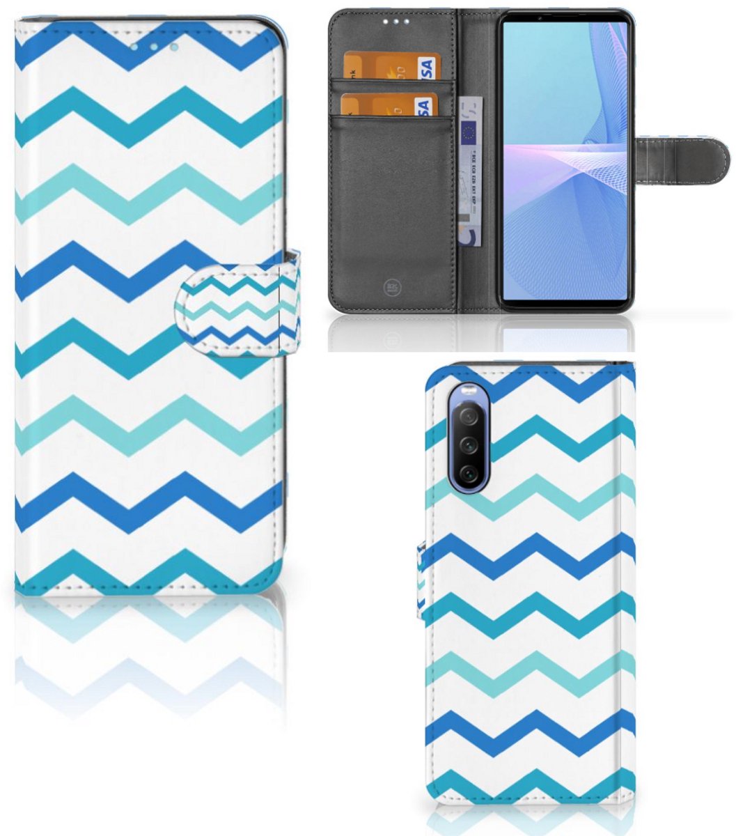 Sony Xperia 10 III Telefoon Hoesje Zigzag Blauw