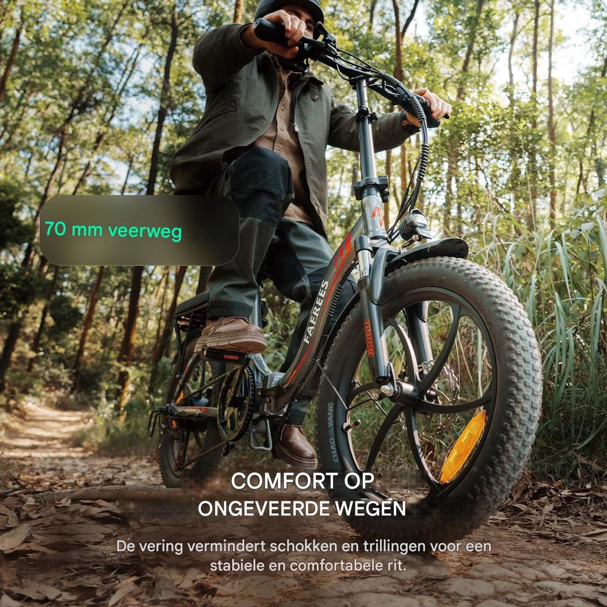 Fafrees F20 Elektrische Vouwfiets | E-Bike| 20 x 3.0 Inch Dikke Banden | 36V 18Ah Lithium Accu | 250 W Motor | Maximaal 25/u | Maximaal bereik 130km | Shimano 7 versnellingen | 20 Inch opvouwbare City Commuter E-Bike | Zwart – foto 8