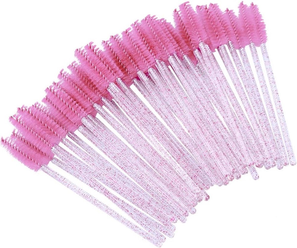Set van 50 Wimperborstels, Wimperkam en Oogbrauwborstels voor Perfecte Oogmake-up, Roze Accessoires