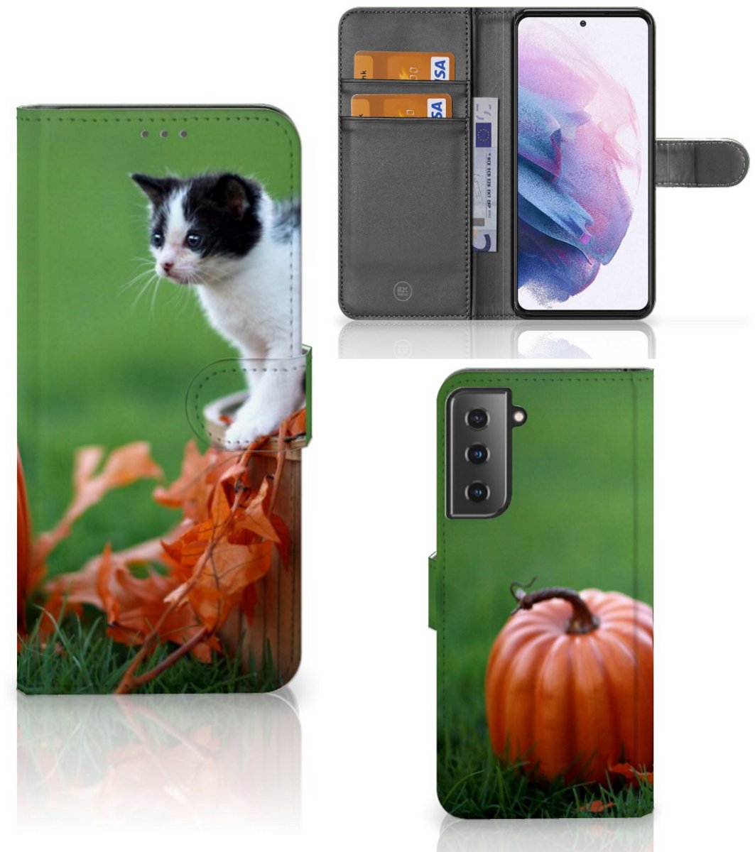 Samsung Galaxy S21 Plus Telefoonhoesje met Pasjes Kitten