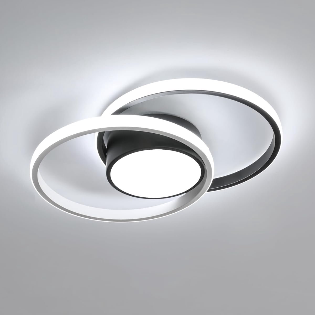 Haobosic - LED Aluminium Plafondlamp - Dubbel Rond Zwart/Wit - 42W - 6500K Koud Wit