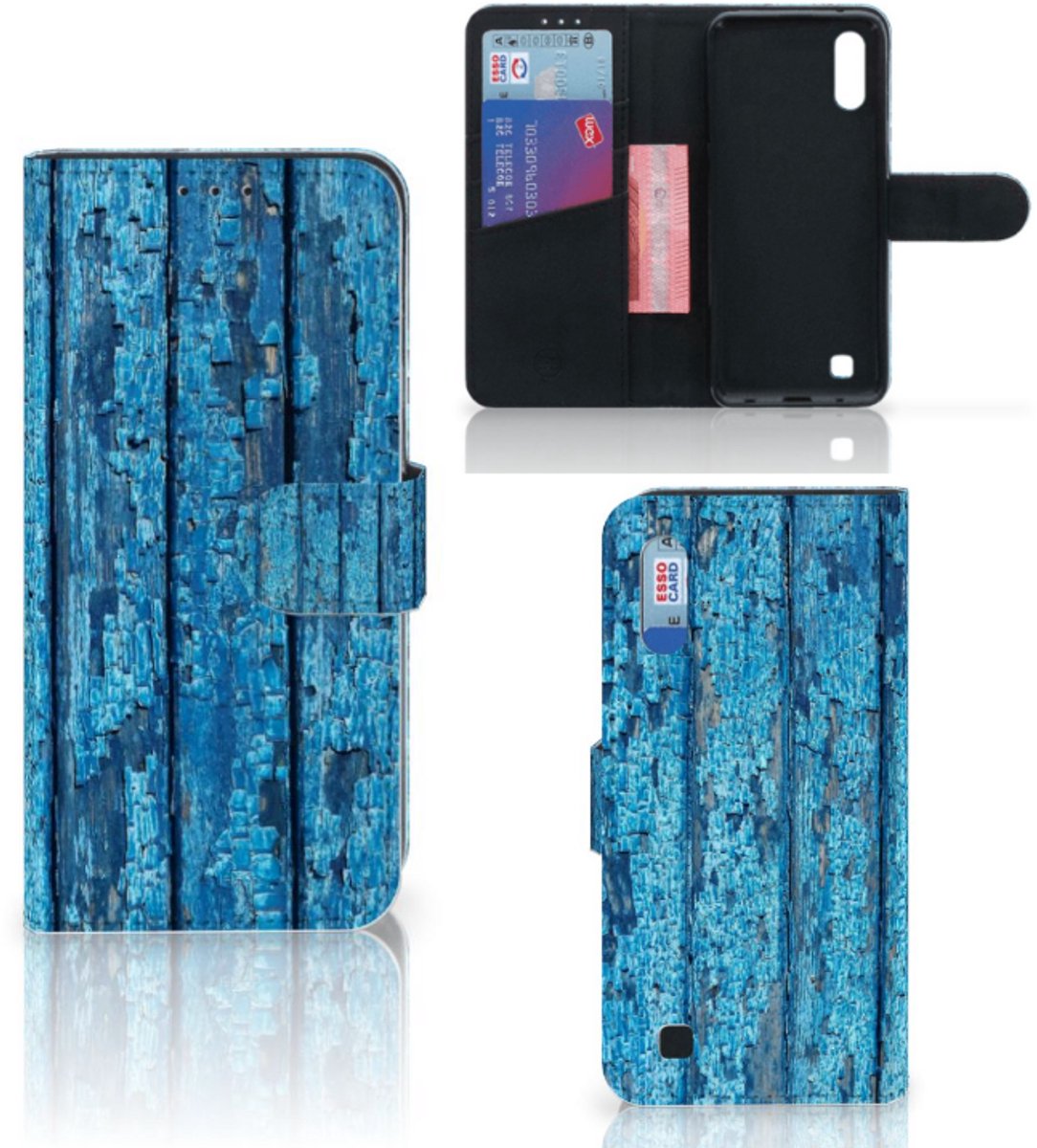 Samsung Galaxy M10 Book Style Case Wood Blue