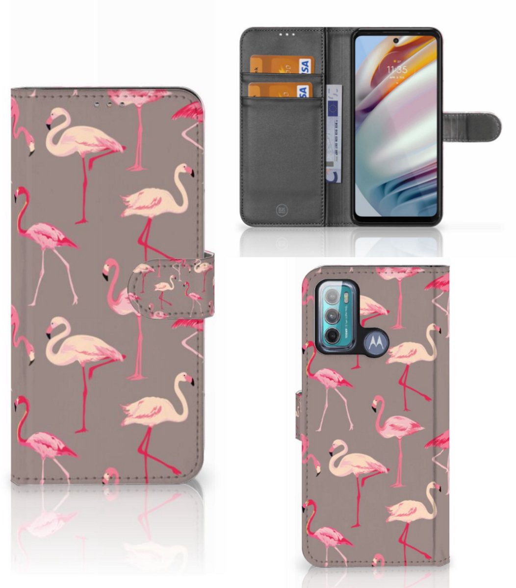 Motorola Moto G60 Telefoonhoesje met Pasjes Flamingo