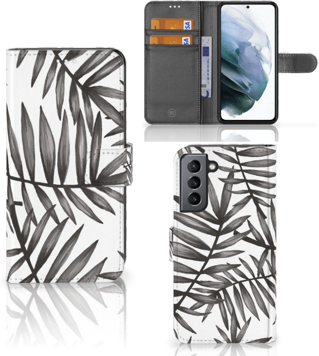 Samsung Galaxy S21 FE Hoesje Leaves Grey