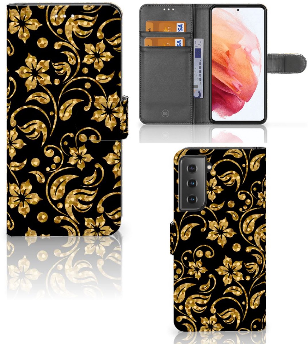 Samsung Galaxy S21 Hoesje Gouden Bloemen