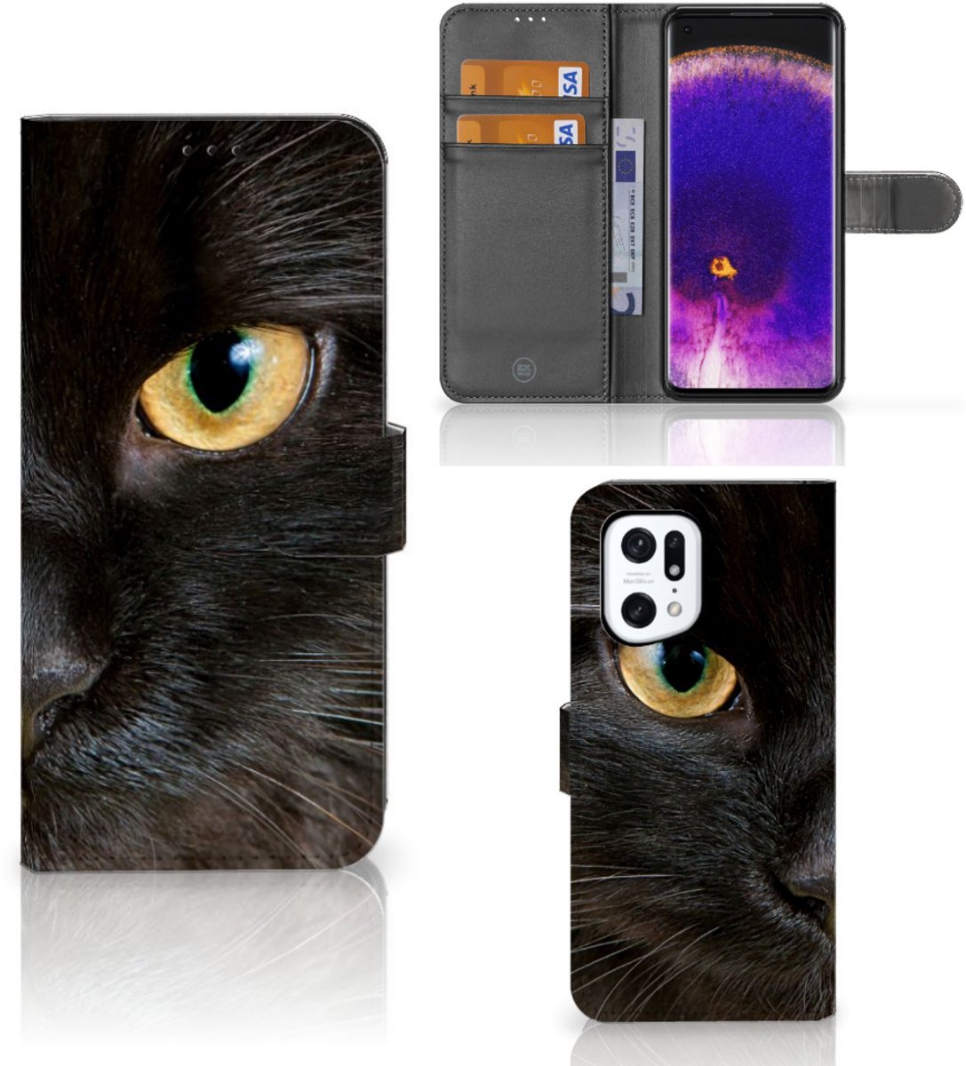 OPPO Find X5 Pro Telefoonhoesje met Pasjes Zwarte Kat