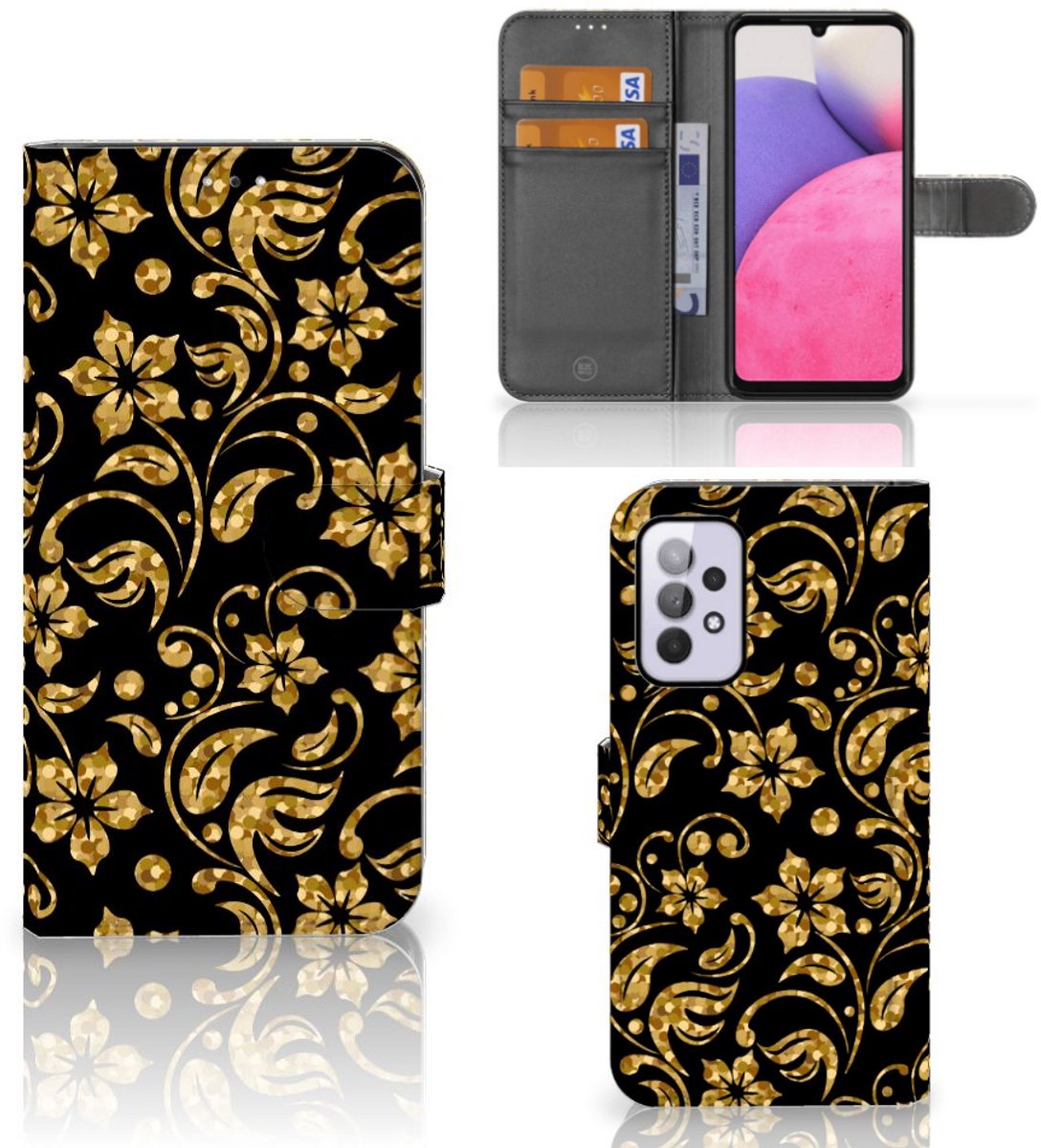 Samsung Galaxy A33 5G Hoesje Gouden Bloemen