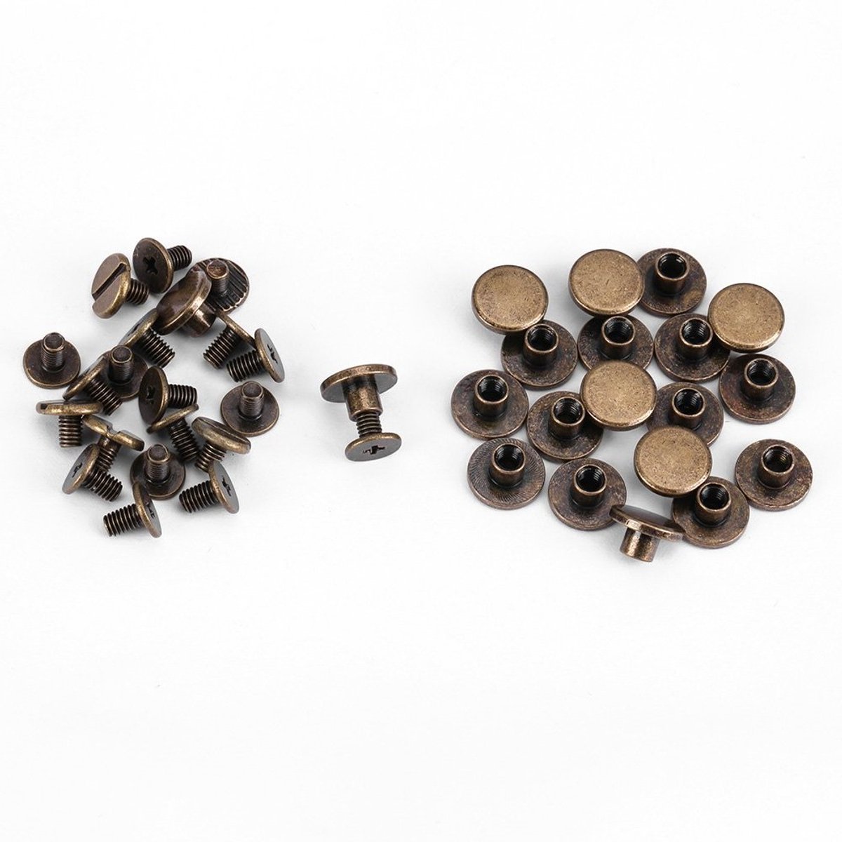 Set van 20 Platte Kop Riviervet - Koper en Messing Schroeven, Moeren en Spijkers voor Leren Accessoires en Ambachtelijke Projecten (5mm)