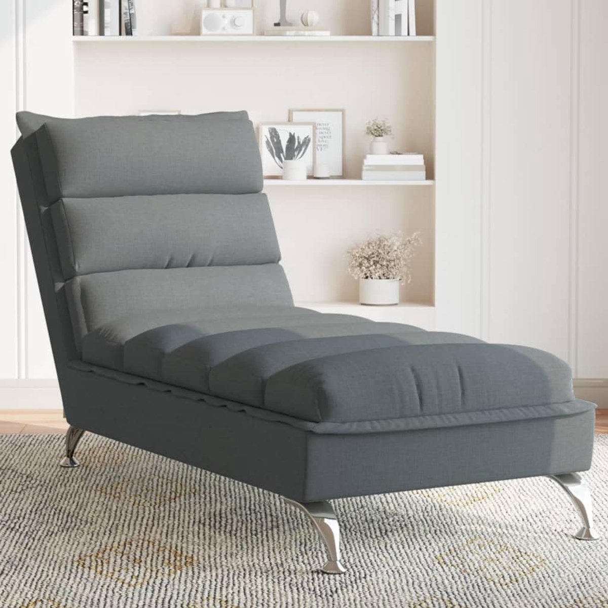 Luxe Ergonomische Chaise Longue Relaxstoel met Kussen en Multiplex Latten 133,5 x 56 x 74 cm Donkergrijs – Lounge Fauteuil voor Woonkamer, Slaapkamer & Tuin