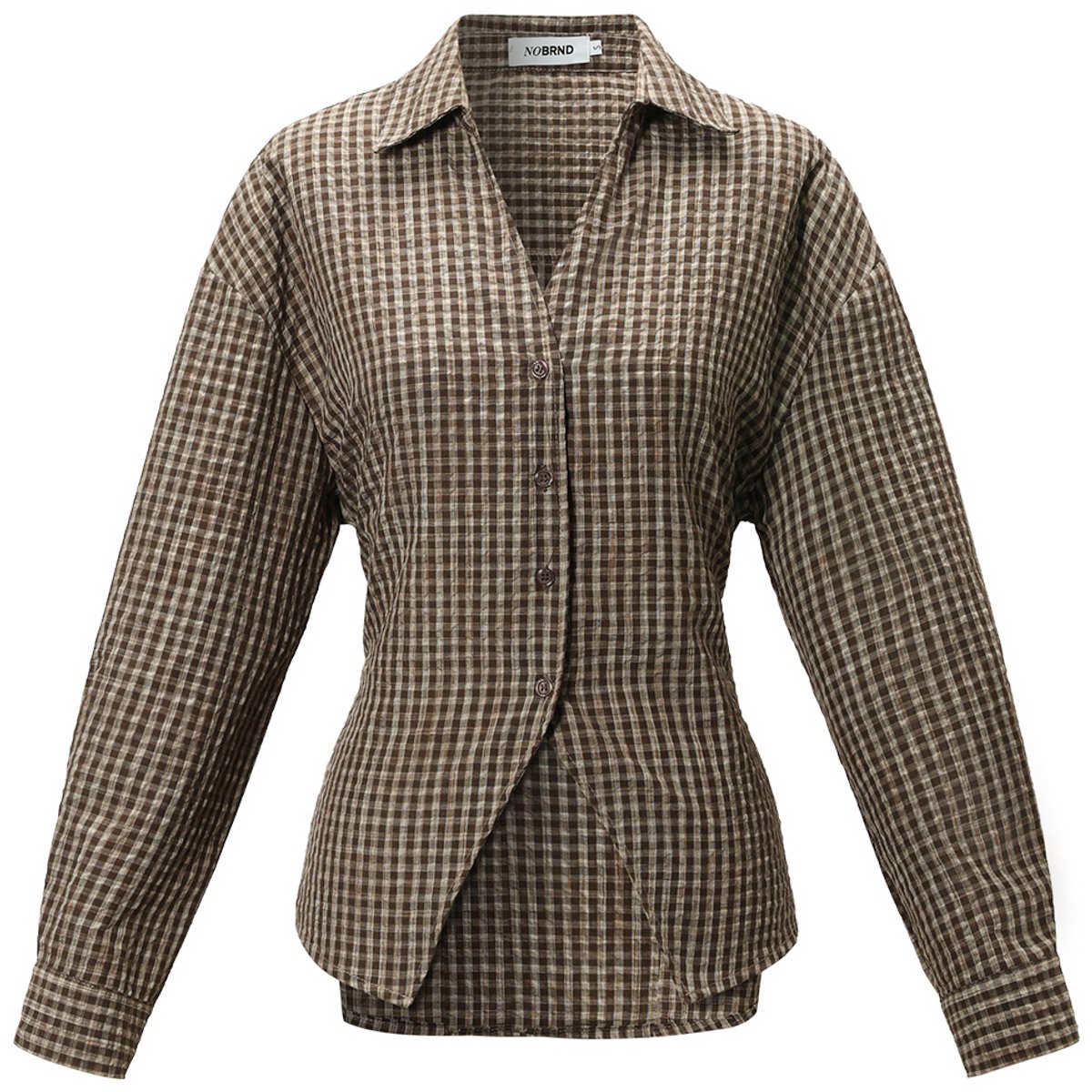 Gimme - The Tied Blouse – Elegante Knoopblouse – Modieus Geweven Shirt voor Lente & Zomer - Donker Bruin - Maat XL