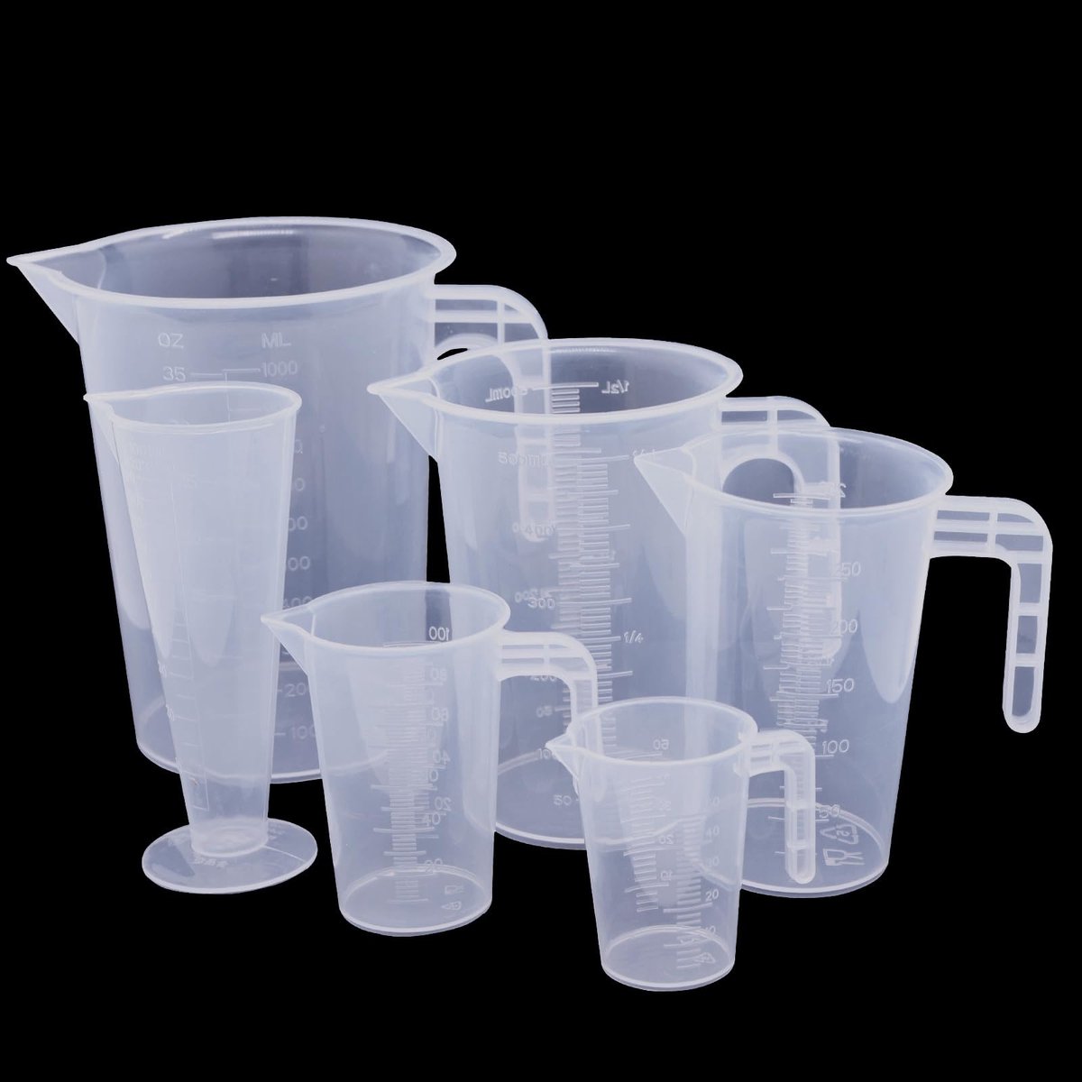 Dailygoods- Maatkan Set 6 Stuks - 50ml/100ml/250ml/500ml/1000ml - Transparant - Herbruikbaar - Hoogwaardig PP - Temperatuurbereik - Veilig in Gebruik - Maatbeker