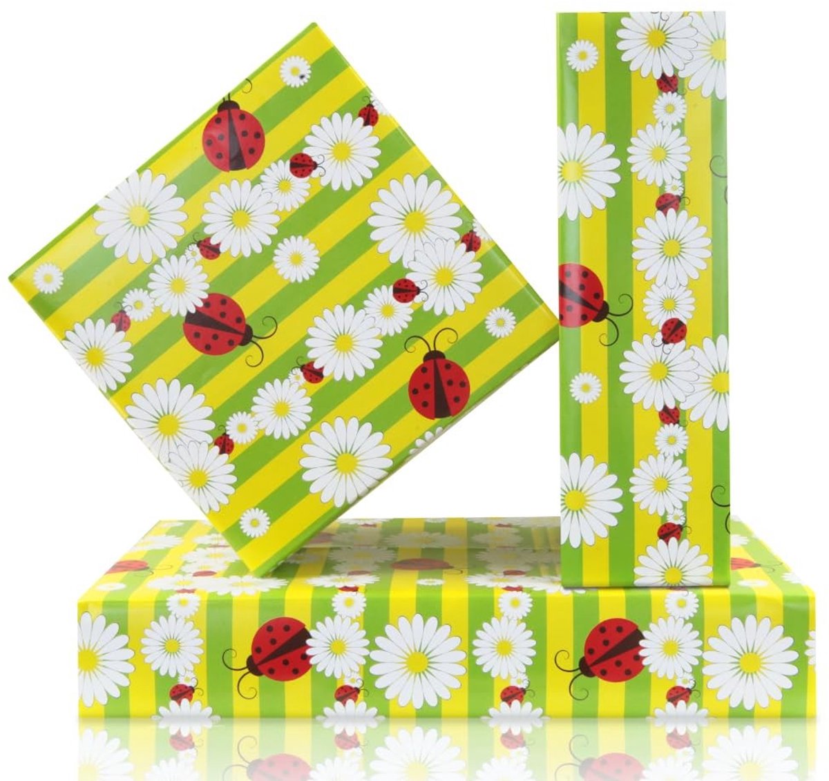 Dailygoods- Inpakpapier Lieveheersbeestje - Cadeaupapier Verjaardag - Inpakpapier Kinderen - Inpakpapier Rollen - 4 Vellen - Bloemenpatroon