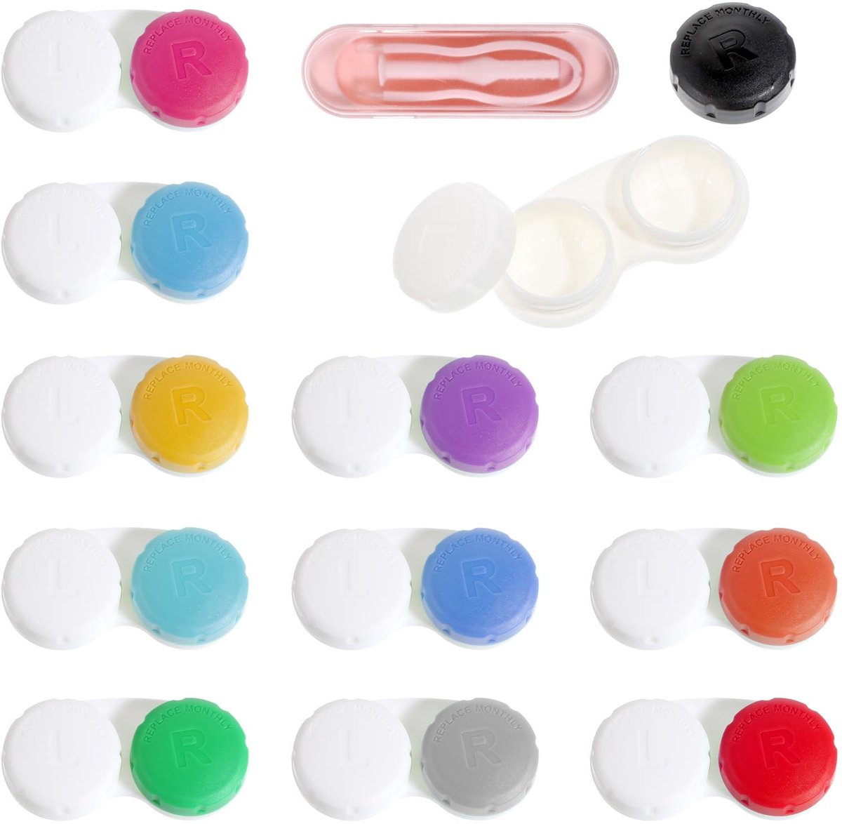 Dailygoods- Contactlenzenhouder 12 Stuks - Draagbare Lenshouder - Lekvrije Brillenkoker - Kleurrijke Accessoires - ABS-Kunststof - Compacte Afmetingen 6 x 3 x 3 cm - Lenzenbox