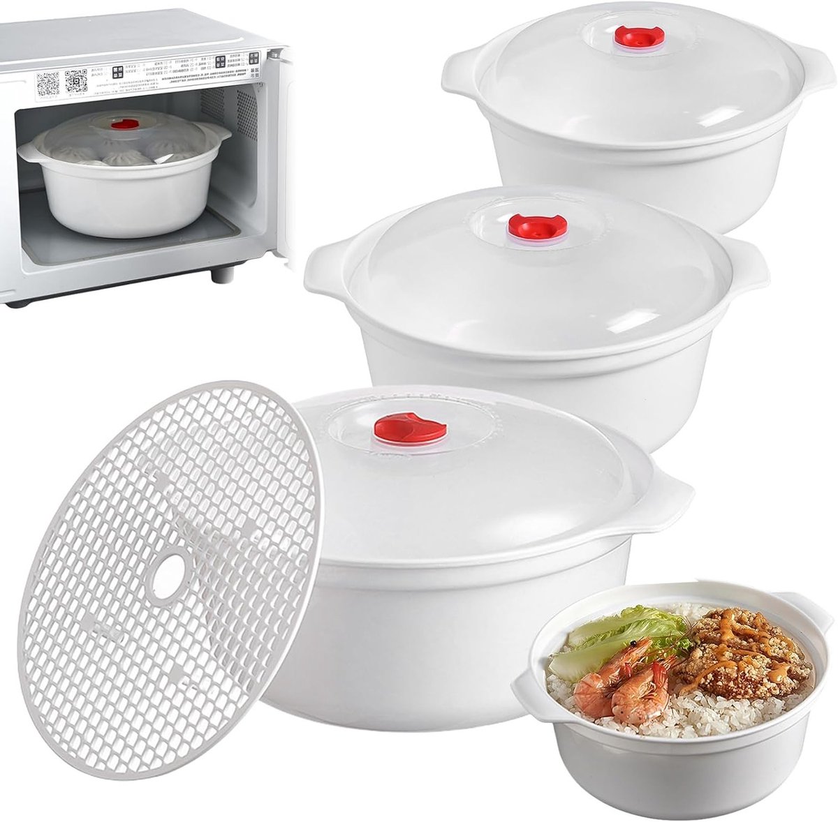 Ovenbestendige Opbergdozen met Deksel, Magnetronbestendige Schalen, 3L Stoompan voor Voeding en Bewaring