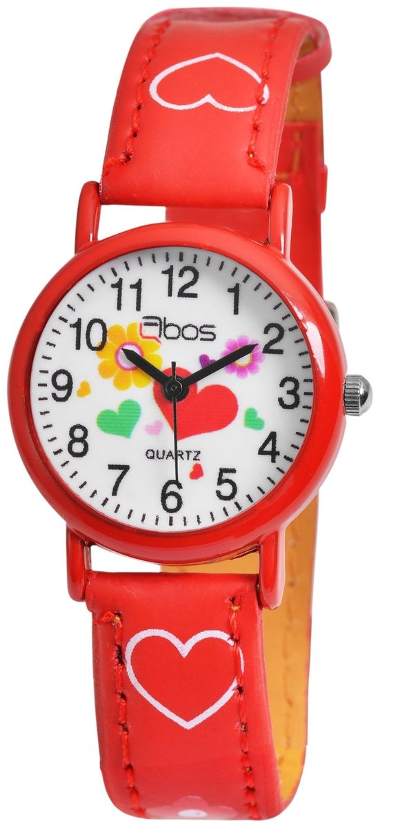 QBOS QBOS kinderhorloge Luca meisjeshorloge, analoog, bloem, hart, cadeau, schoolinschrijving