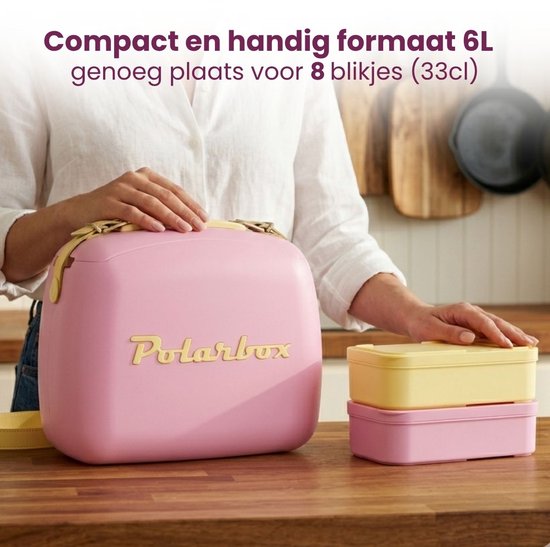 Polarbox Mini Koelbox / Coolerbag met 2 Lunchboxen - Bubblegum-Yellow - 6 Liter van Polarbox — afbeelding 3