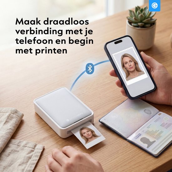Sluit draadloos aan op je telefoon en begin met printen. Print van een paspoortfoto.