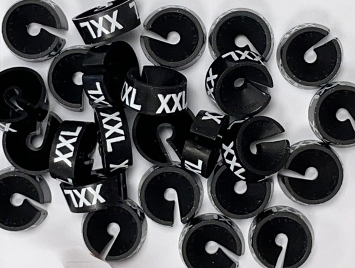Bleijenberg Maatdopje maat XXL zwart - Maataanduiding voor kledinghangers per 25 stuks - Maatringetje Ø 20 mm - Kledinghangers - Kleerhanger - Kapstok - Mark-Brics - wisersizer