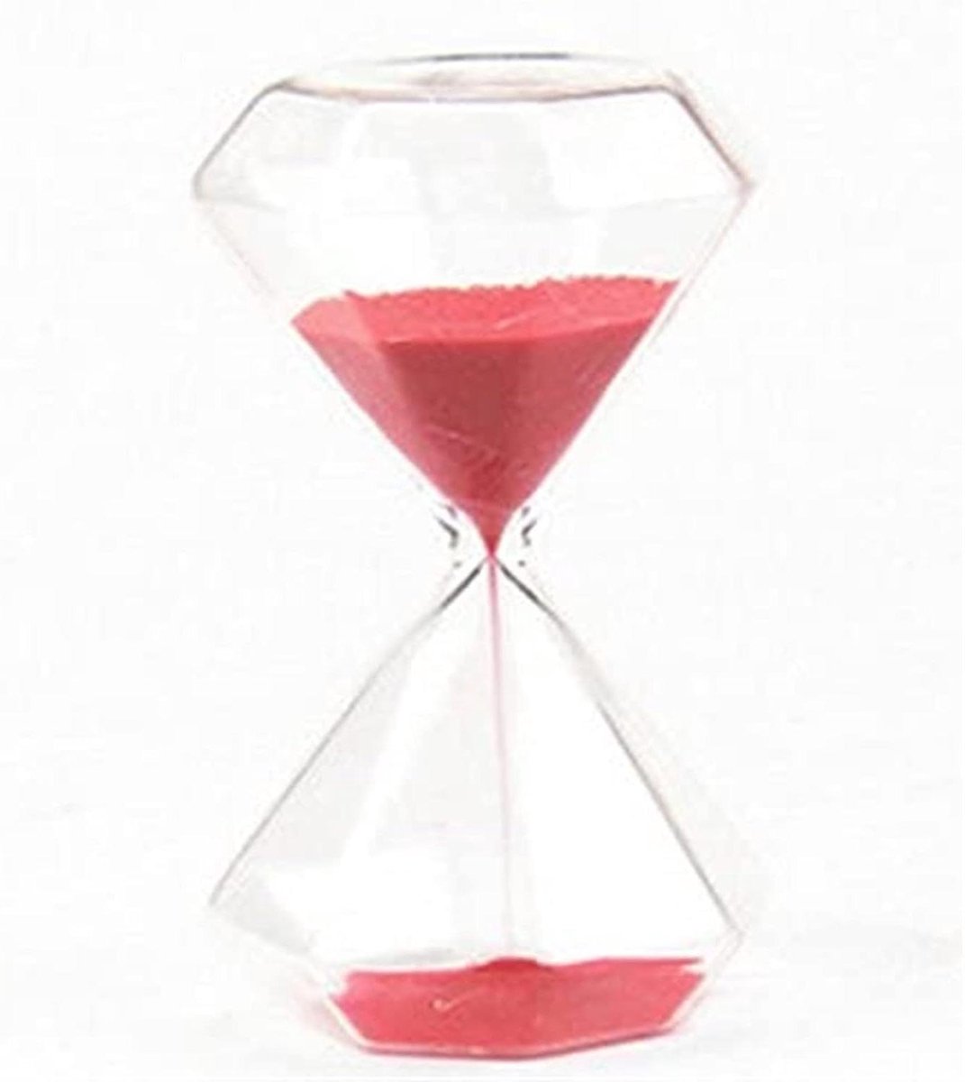 Zandloper Timer - Zandklok Decoratie - Tijd Management - Diamant Glas - 15 Minuten - Rood Zand