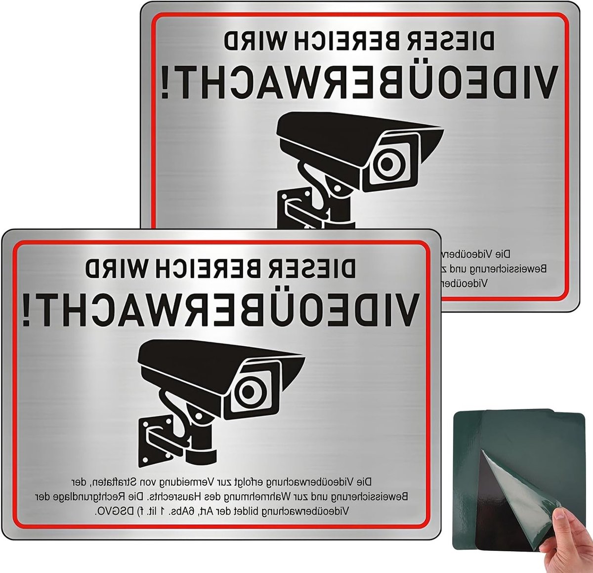 Attentiveness Video Surveillance Sign - 2 Stuks Waarschuwingsbord voor Camera Bewaking, Zelfklevend, 20 x 15 cm, Geschikt voor Binnengebruik, Inclusief DSGVO Vermelding